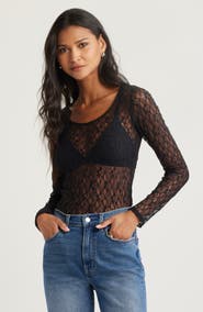 Open Edit Sheer Lace Top