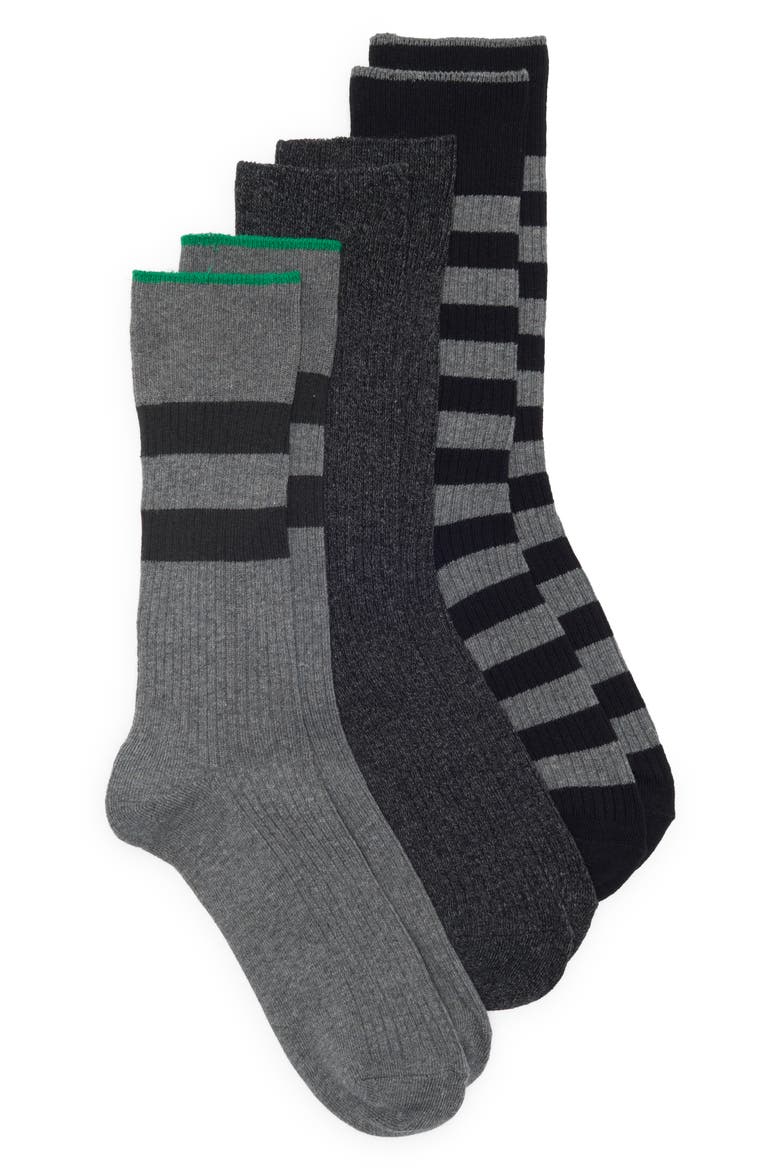 Assorted 3-Pack Crew Socks, Main, color, MEDIUM GREY