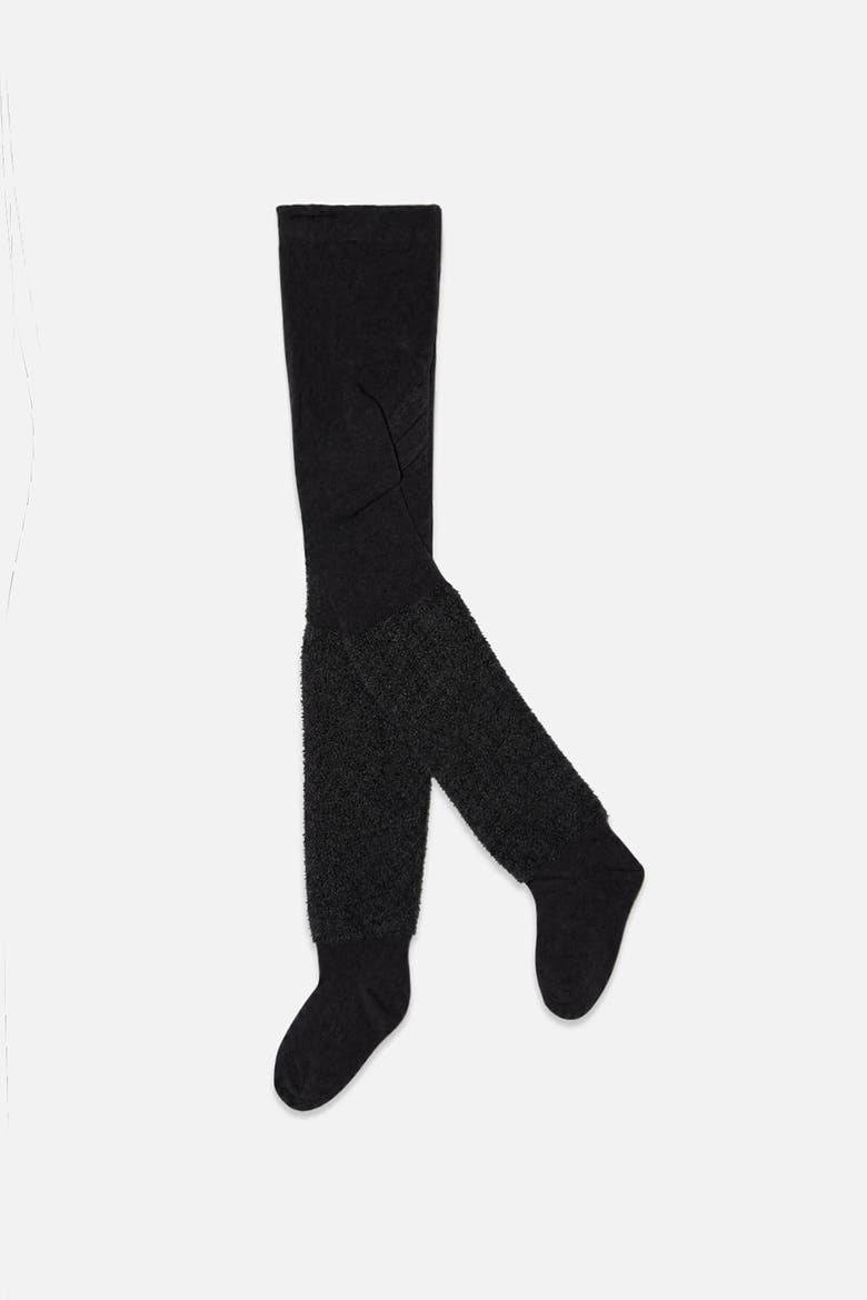 Knit Smooth Upper Fur Texture Tights, Main, color, Black
