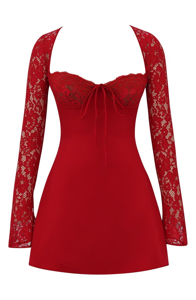 HOUSE OF CB Jennica Long Sleeve Satin 
Lace Minidress, Alternate, color, 