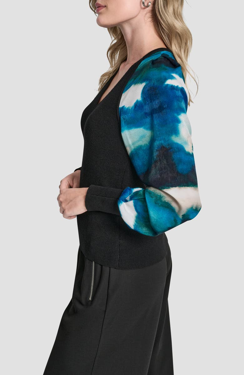 DKNY Printed Sleeve Mixed Media Sweater, Alternate, color, 