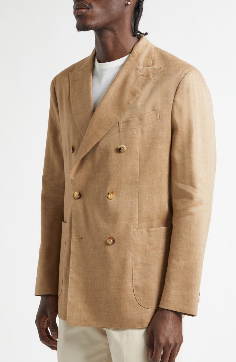 Boglioli K-Jacket Double Brested Tan Linen & Wool Sport Coat, Alternate, color, Sienna