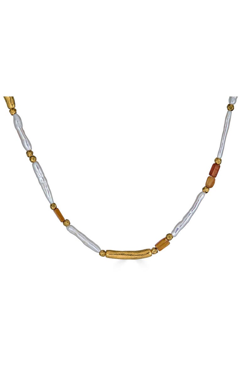 Biwa Pearl and Garnet Necklace, Alternate, color, Gold