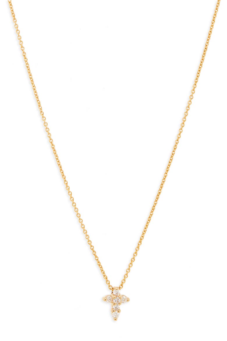 'Tiny Treasures' Diamond Cross Pendant Necklace, Alternate, color, D0.11GHSI . 18K YG
