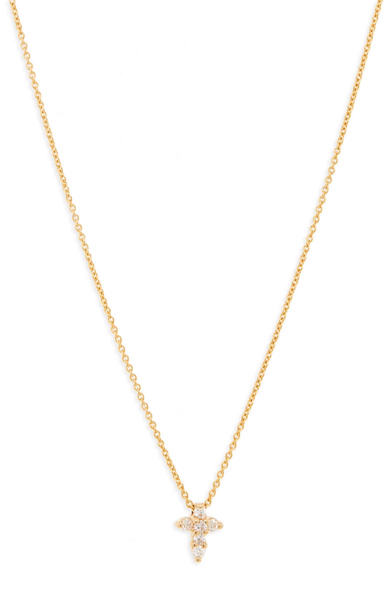 Roberto Coin 'Tiny Treasures' Diamond Cross Pendant Necklace, Alternate, color, 