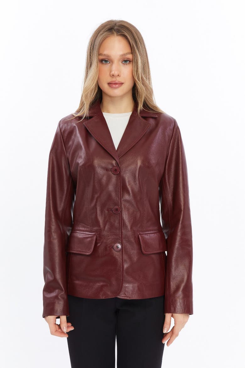 Esther Leather Jacket, Alternate, color, Burgundy