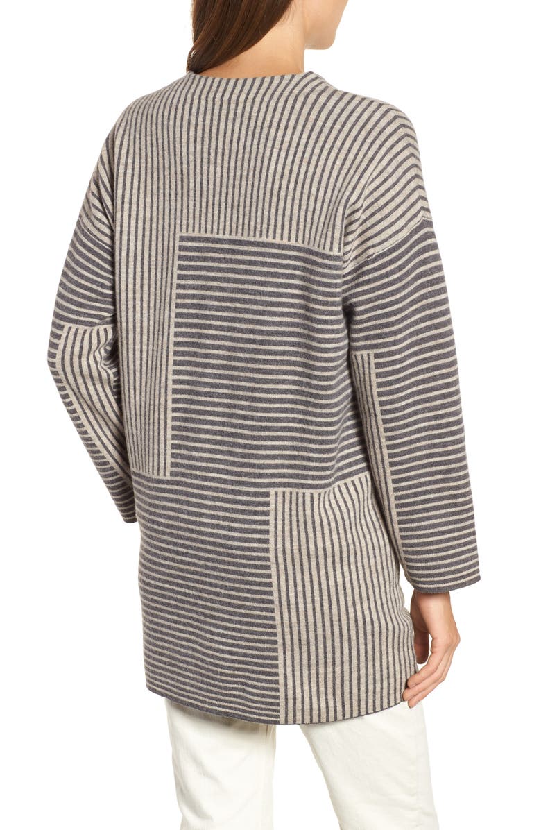 Eileen Fisher Stripe Merino Wool Cardigan, Alternate, color, 