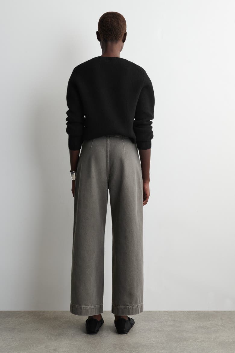 Cropped Wide-Leg Denim Pants, Alternate, color, BROWN