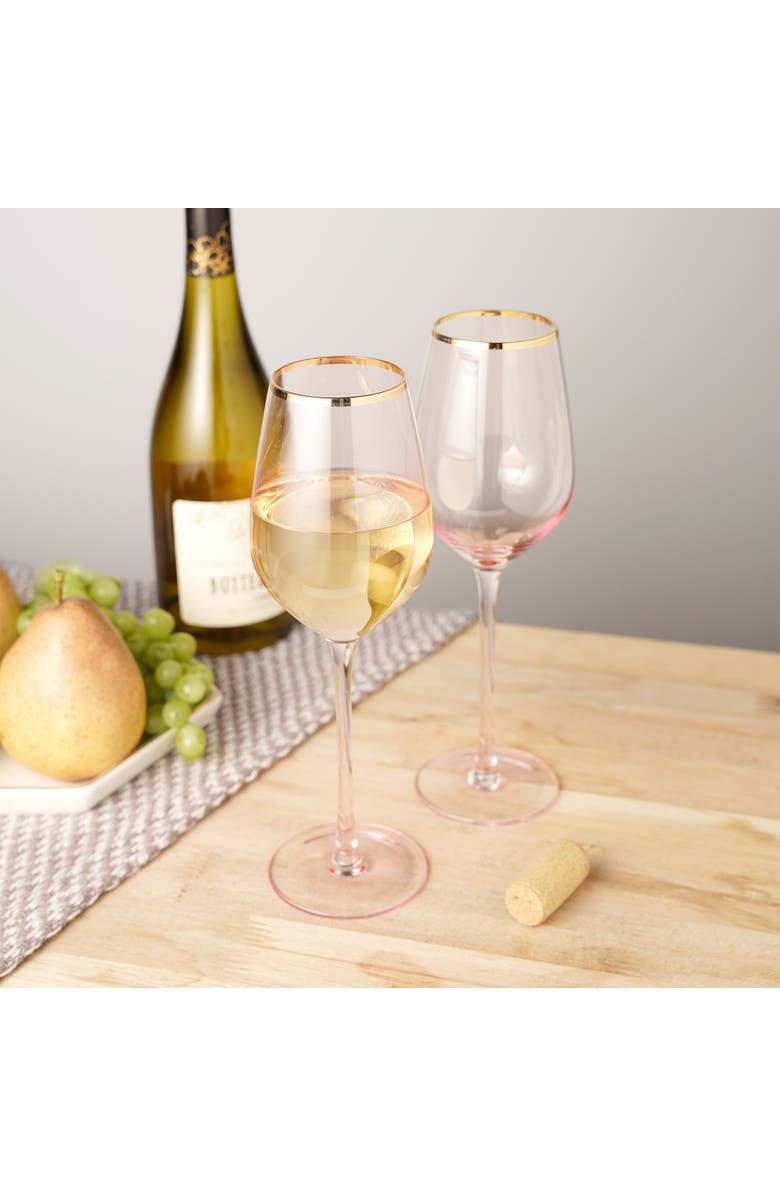 TWINE Rose Crystal White Wine Glasses Set of 2, Alternate, color, Pink