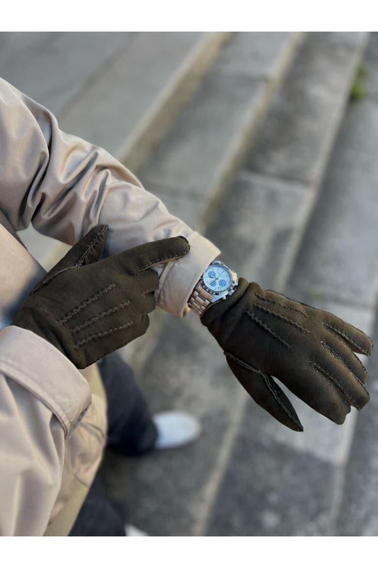 David Color Contrast Shearling Gloves, Alternate, color, Kaki/Laurier