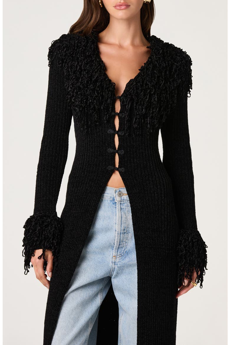 Jadwiga Fringe Tie Waist Cardigan, Alternate, color, BLACK