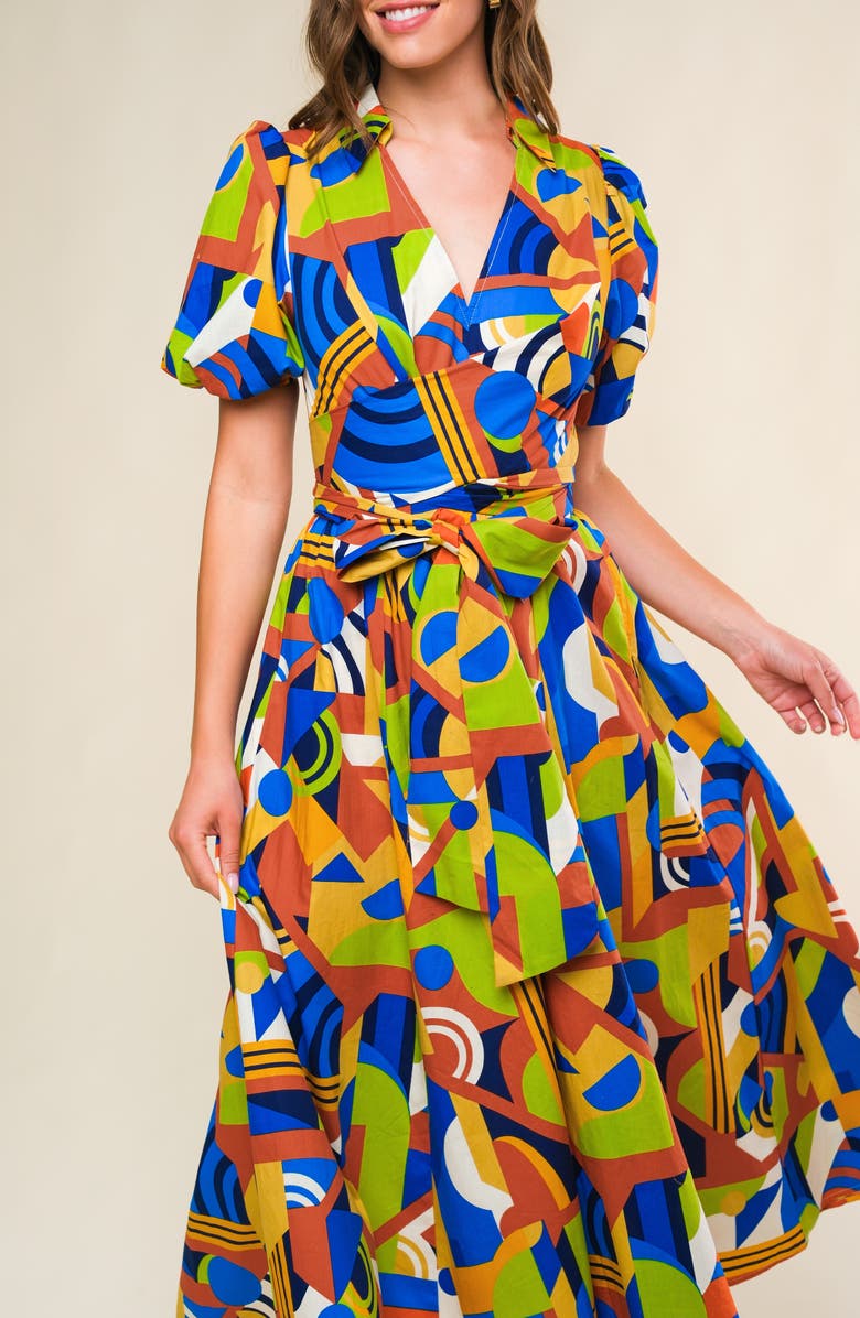 FLYING TOMATO Print Cotton Fit & Flare Midi Dress, Alternate, color, Blue Rust