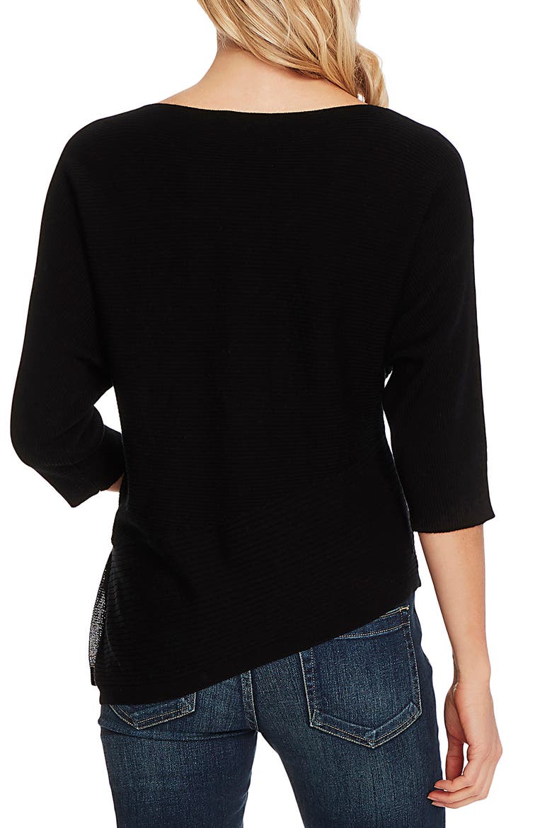 Twist Dolman Sleeve Ribbed Asymmetrical Top, Alternate, color, RICH BLACK
