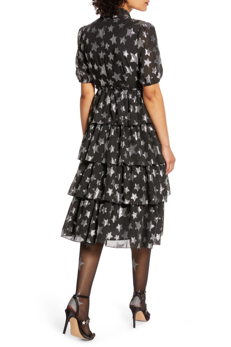 x Atlantic-Pacific Metallic Star Chiffon Dress (Nordstrom Exclusive), Alternate, color, BLACK- SILVER STARLIGHT PTN