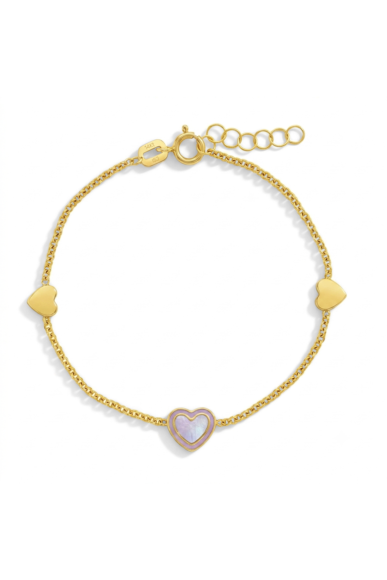 14k Mother of Pearl Heart Bracelet, Main, color, Pink
