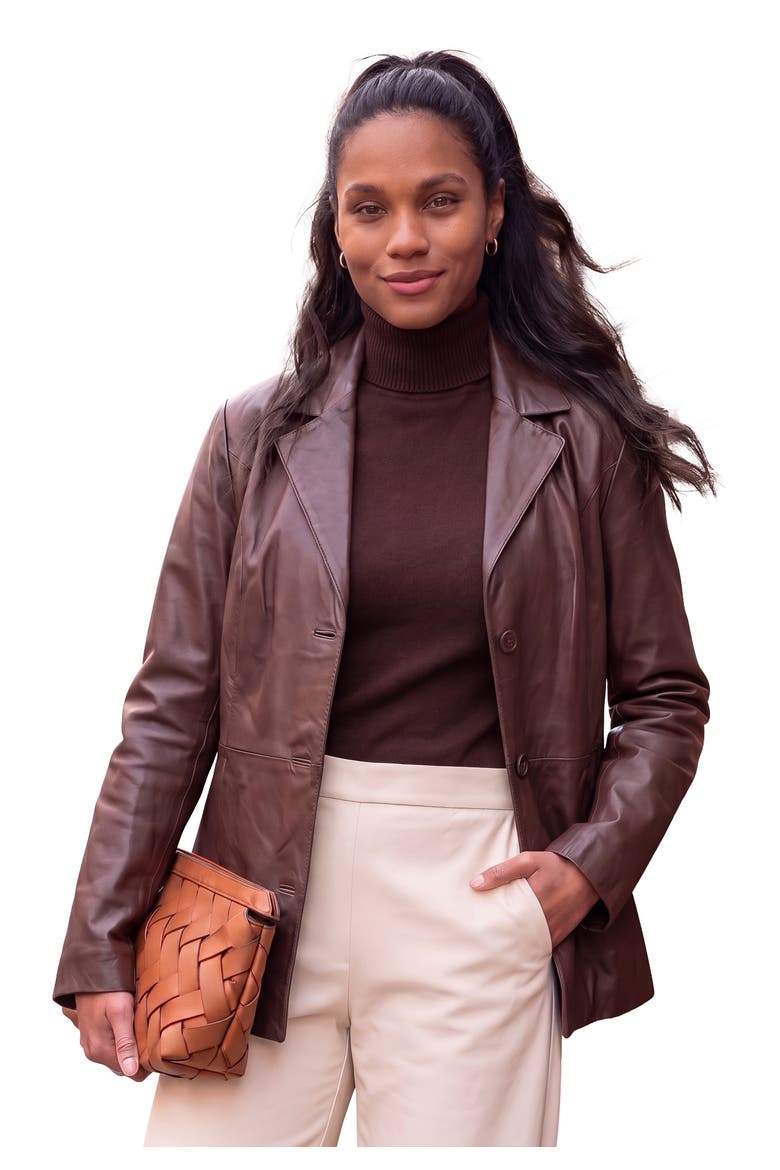 Leather Blazer, Main, color, RICH BROWN