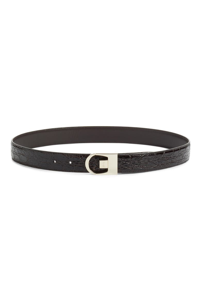 Cassandre Buckle Reversible Leather Belt, Main, color, FONDENTE