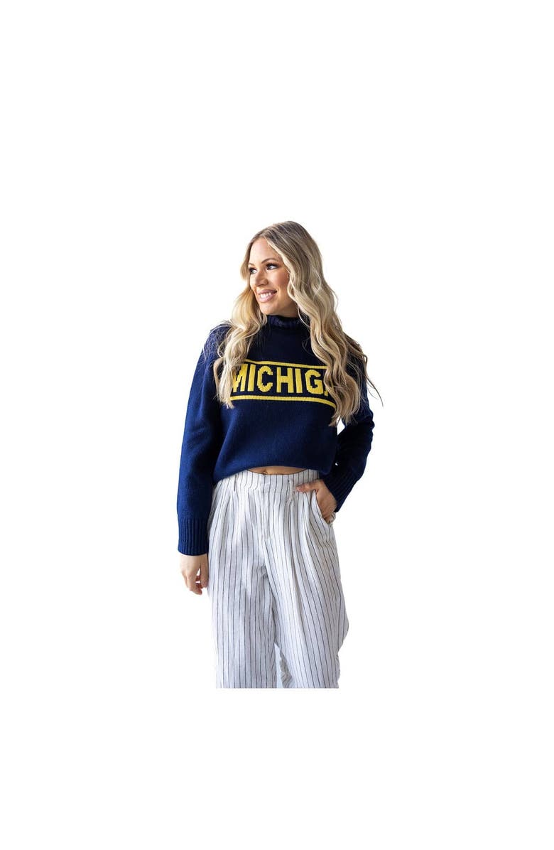 Gameday Social Women's Gameday Social Navy Michigan Wolverines Chenille Turtleneck Sweater, Alternate, color, Navy