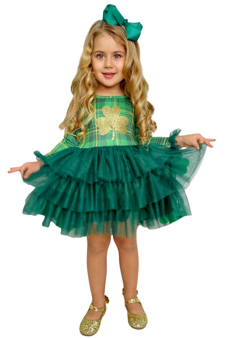 Shimmering Shamrocks Tiered Tutu Dress, Main, color, Green