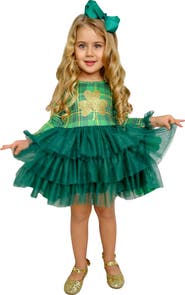 Mia Belle Girls Shimmering Shamrocks Tiered Tutu Dress