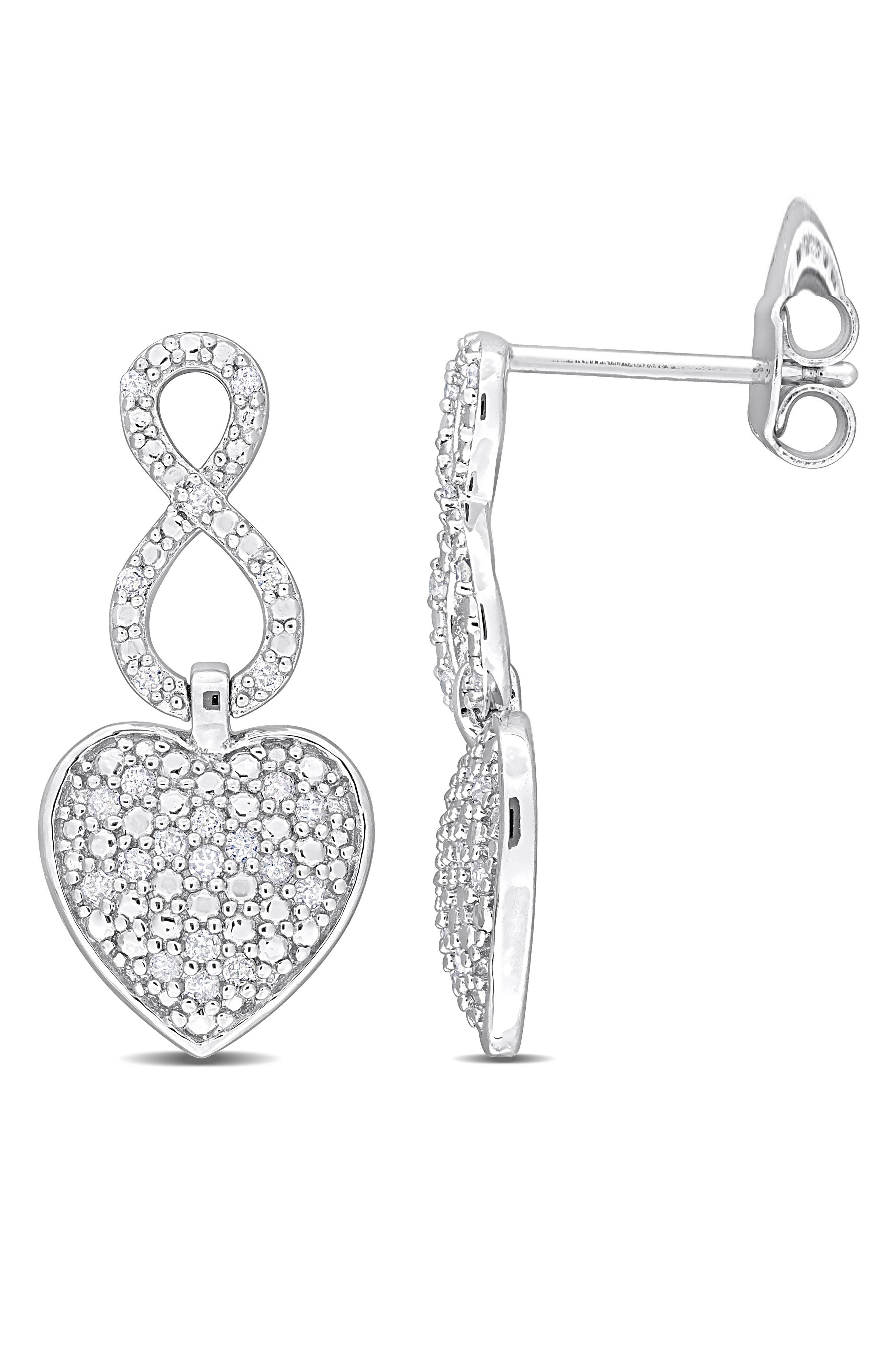 DELMAR Sterling Silver Pavé Diamond Infinity Heart Drop Earrings - 0.06ct.