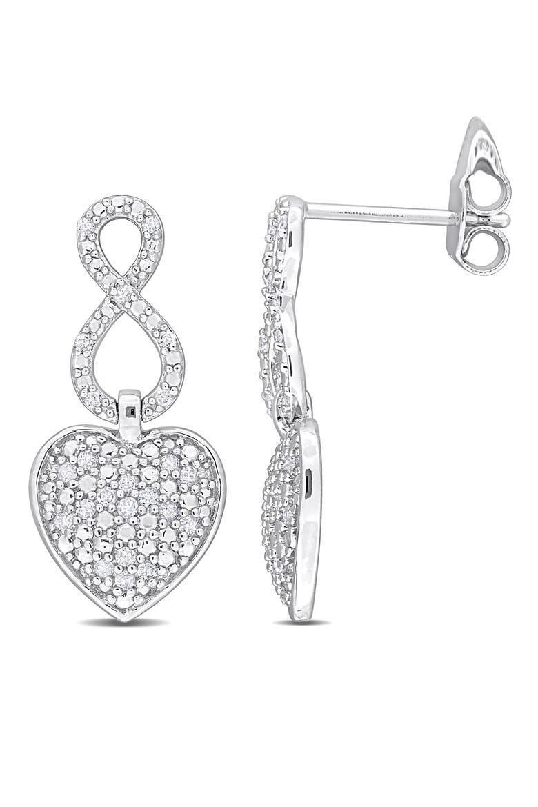 Sterling Silver Pavé Diamond Infinity Heart Drop Earrings - 0.06ct., Main, color, WHITE