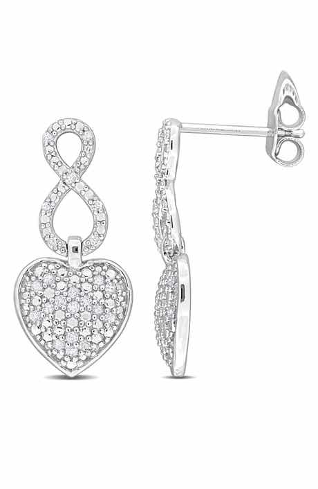 DELMAR Sterling Silver Pavé Diamond Infinity Heart Drop Earrings - 0.06ct.