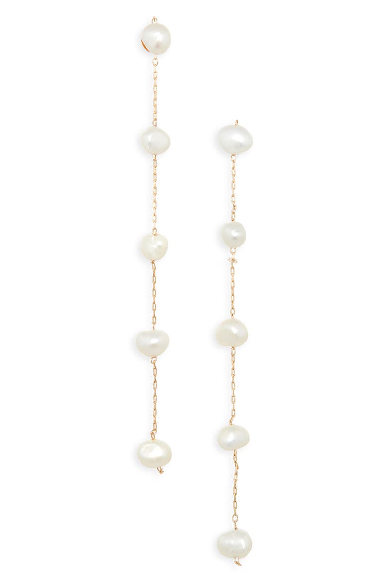 Freshwater Pearl Linear Earrings, Main, color, WHITE- GOLD