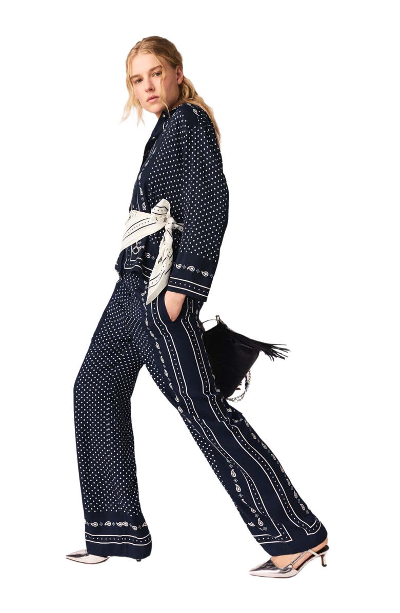 maje Printed fluid trousers, Alternate, color, Navy Dot Bandana Print