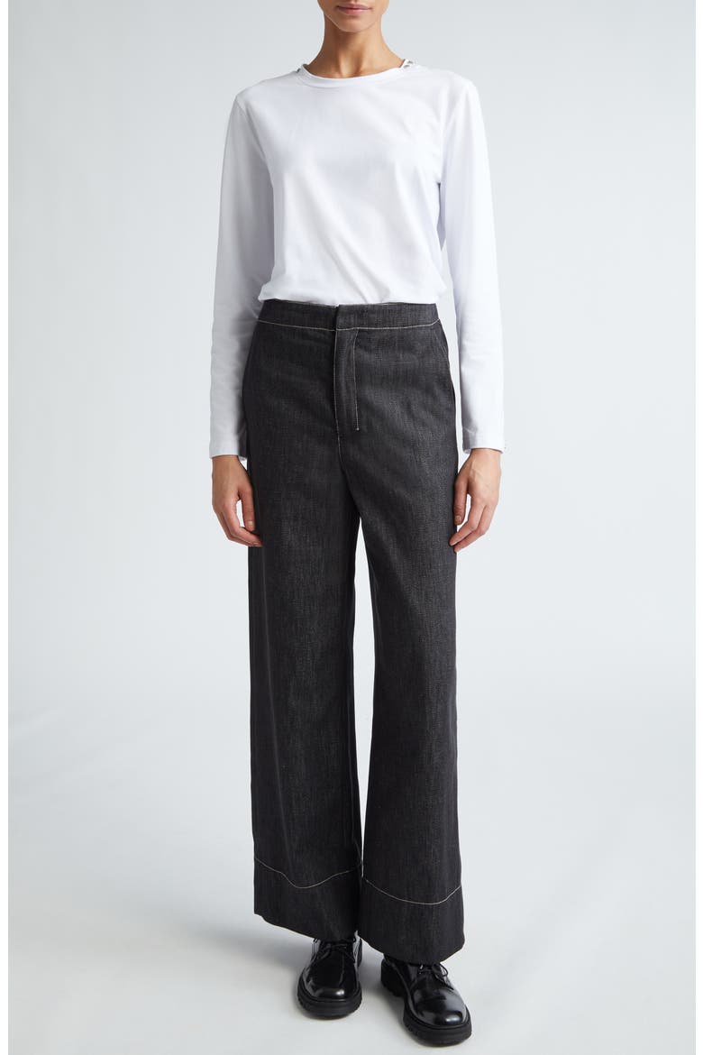 Omelia Wide Leg Cotton Trousers, Alternate, color, BLACK