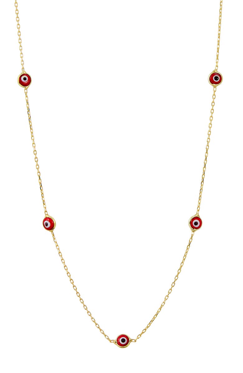 SAVVY CIE JEWELS Evil Eye Station Necklace, Main, color, Red/ Yellow Gold
