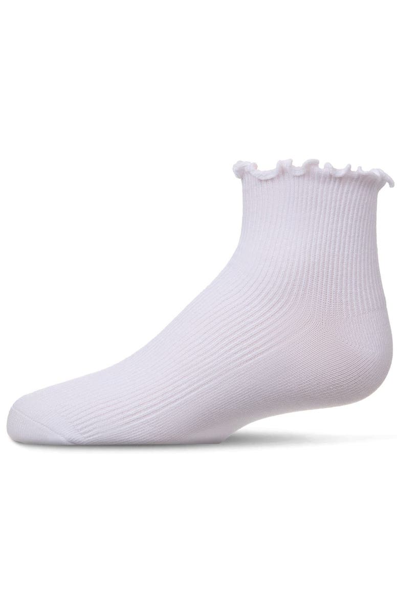 Ruffled Top Thin Ribbed Anklet Socks, Main, color, White