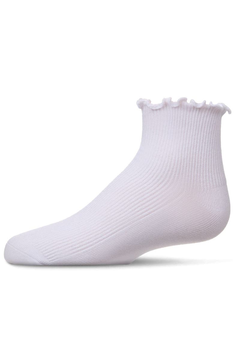 MeMoi Ruffled Top Thin Ribbed Anklet Socks, Main, color, White
