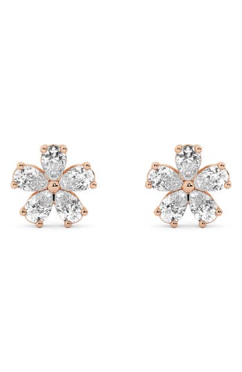 Everyday By Hautecarat Lab Grown Diamond Flower Stud Earrings In 14k Rose Gold