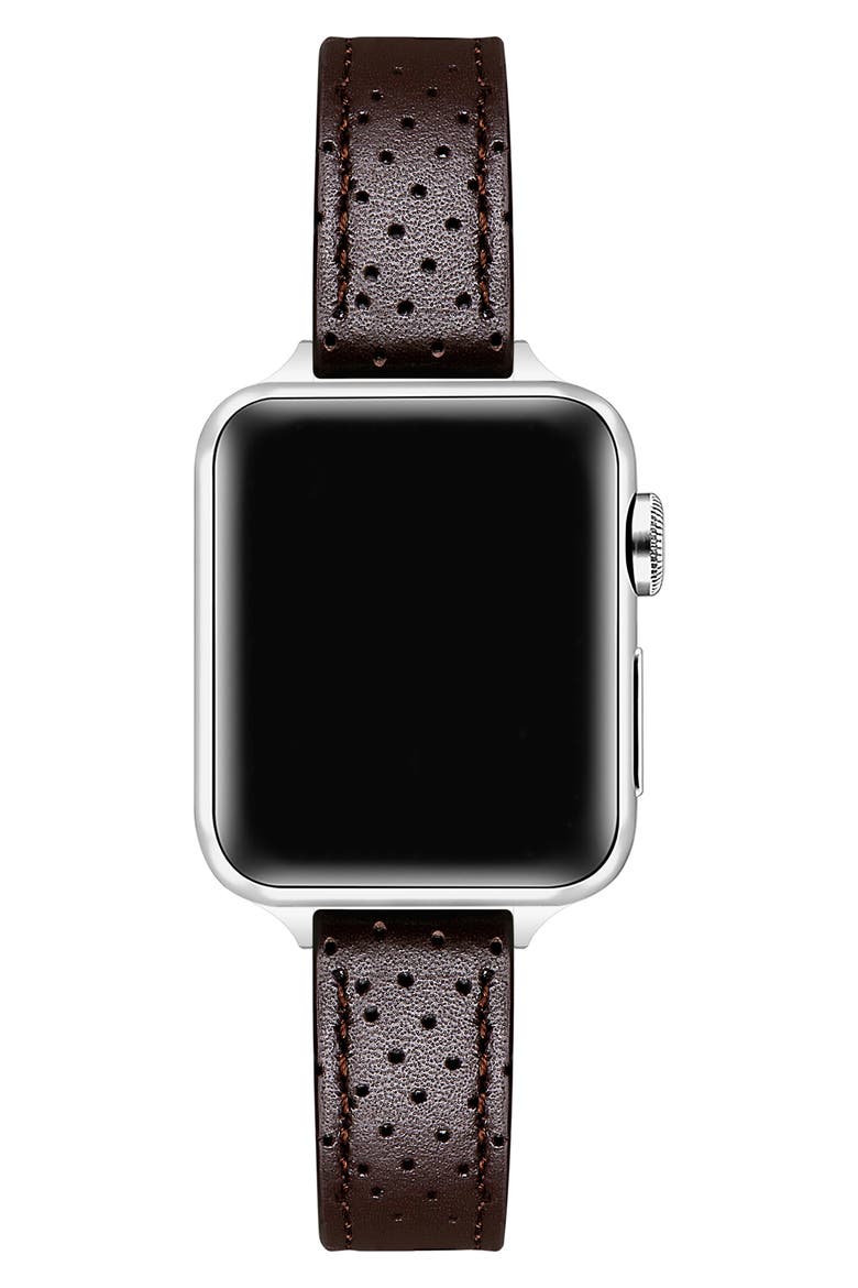 Carmen Perforated Leather Apple Watch® Watchband, Alternate, color, CHOCOLATE