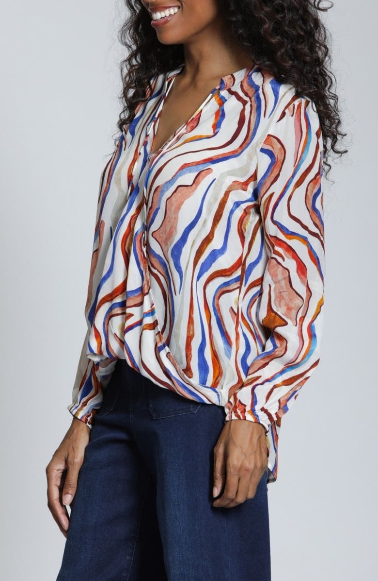 APNY Print Surplice Neck Top, Alternate, color, Brown Blue Multi