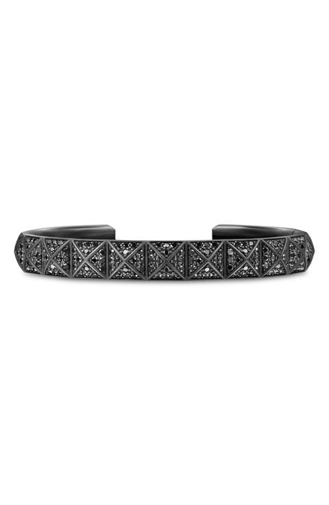 Men's Pyramid Cuff Bracelet in Black Titanium with Black Diamonds, 9.3mm