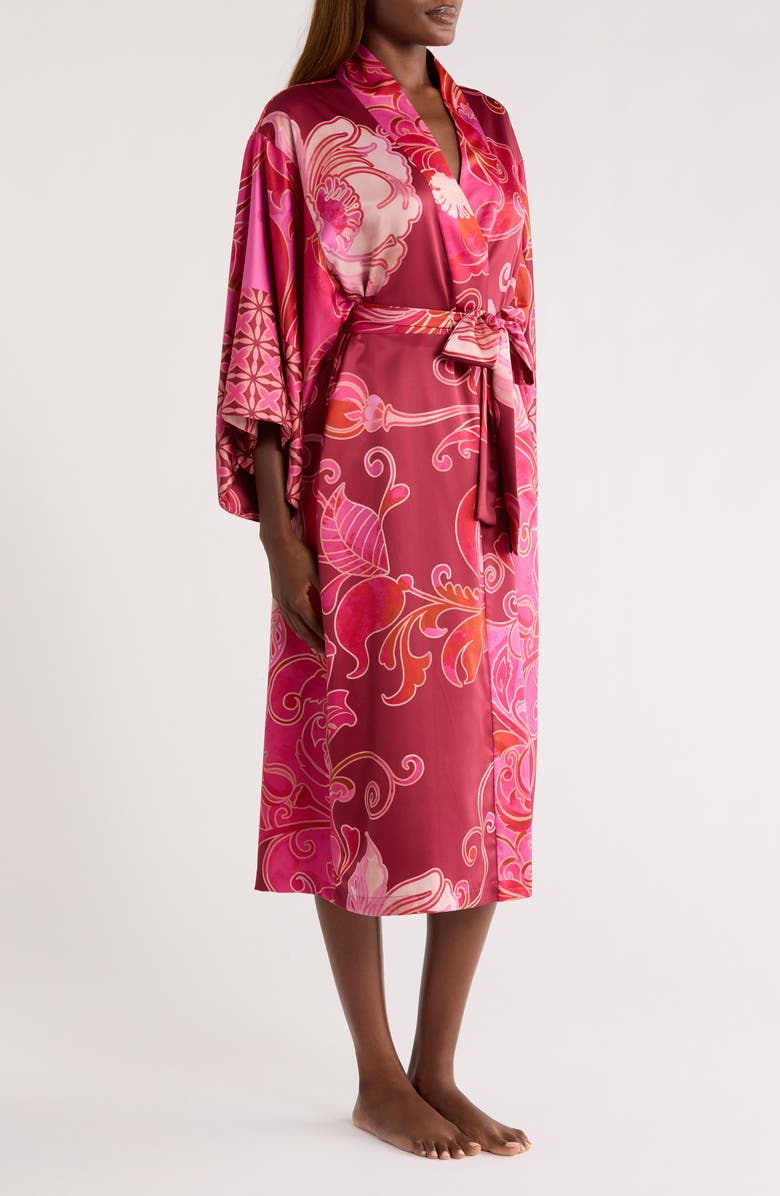 Natori Deco Satin Robe, Alternate, color, Red