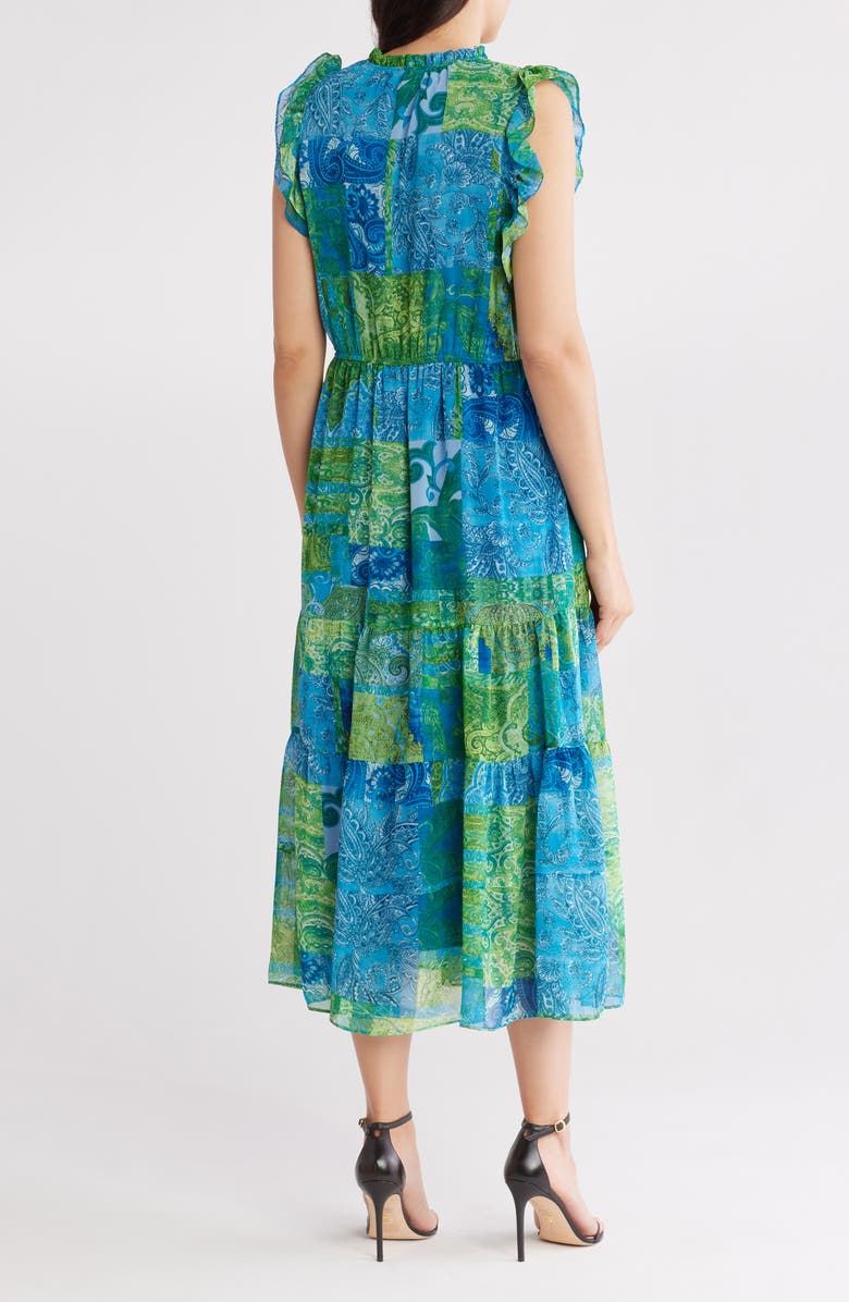 SANDRA DARREN Ruffle Sleeveless Tiered Midi Dress, Alternate, color, Blue/ Green