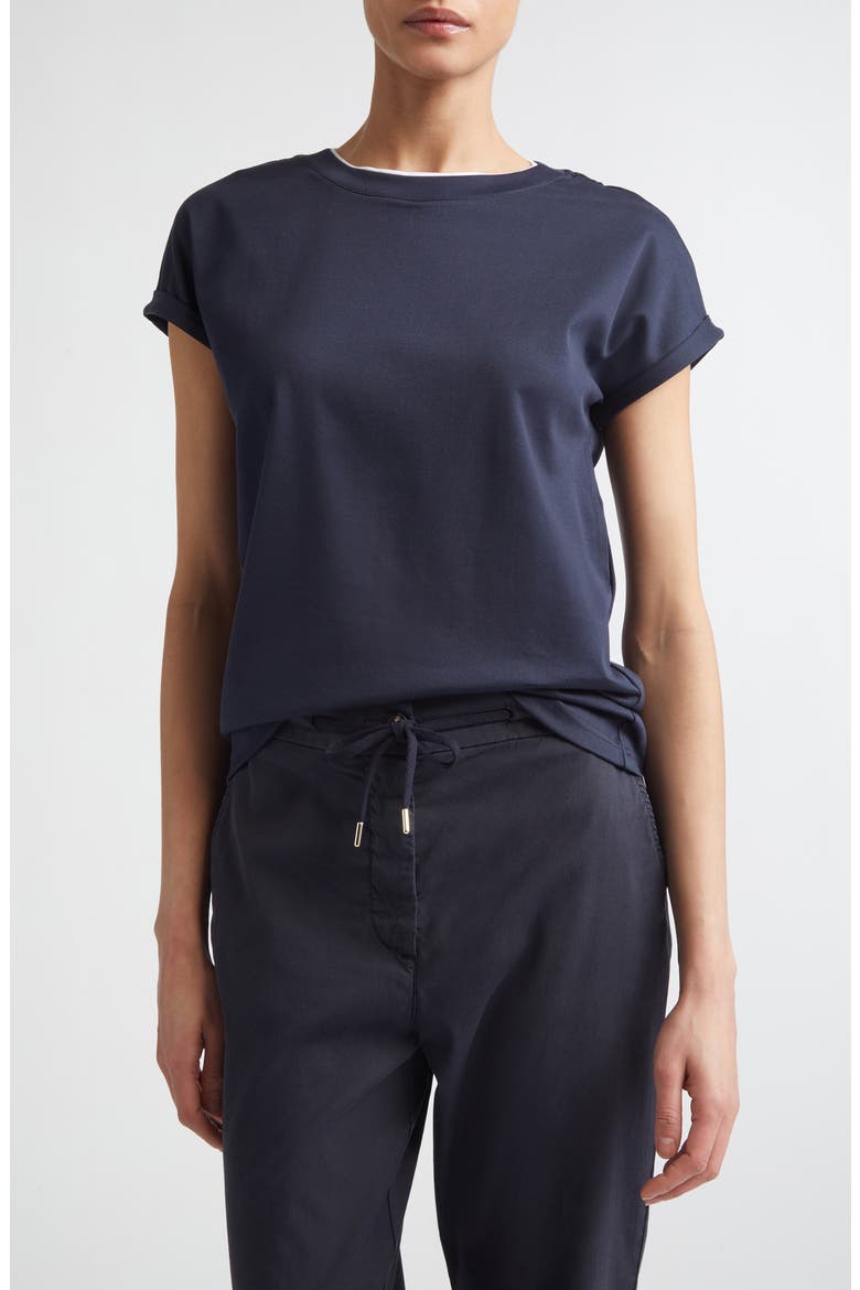 Layered Crewneck T-Shirt, Main, color, 11-01 BLUE/WHITE