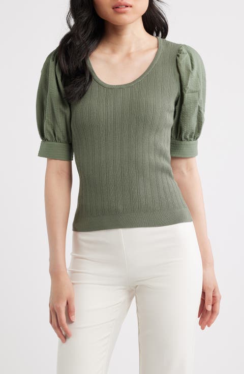 The Kaeta Mixed Media Puff Sleeve Sweater