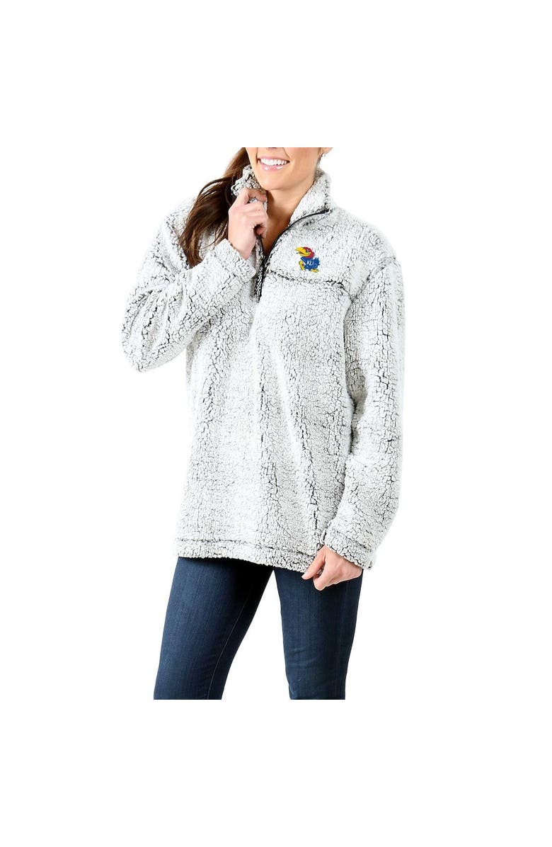 BOXERCRAFT Women's Gray Kansas Jayhawks Sherpa Super Soft Quarter-Zip Pullover Jacket, Main, color,