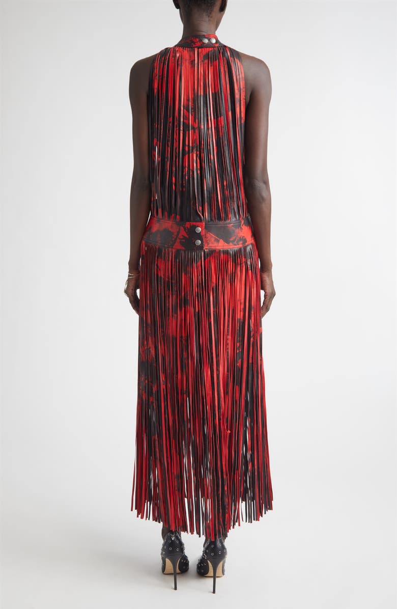 McQueen Floral Fringe Leather Maxi Dress, Alternate, color, Black/ Red