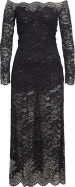 Rabanne Twist Front Off the Shoulder Long Sleeve Lace Midi Dress
