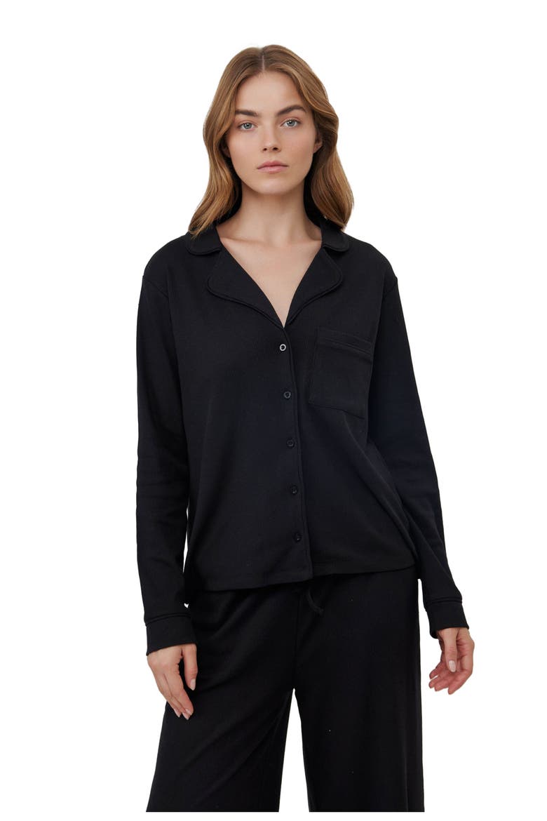 Sandy Days Button Up Loungewear Top, Main, color, Black