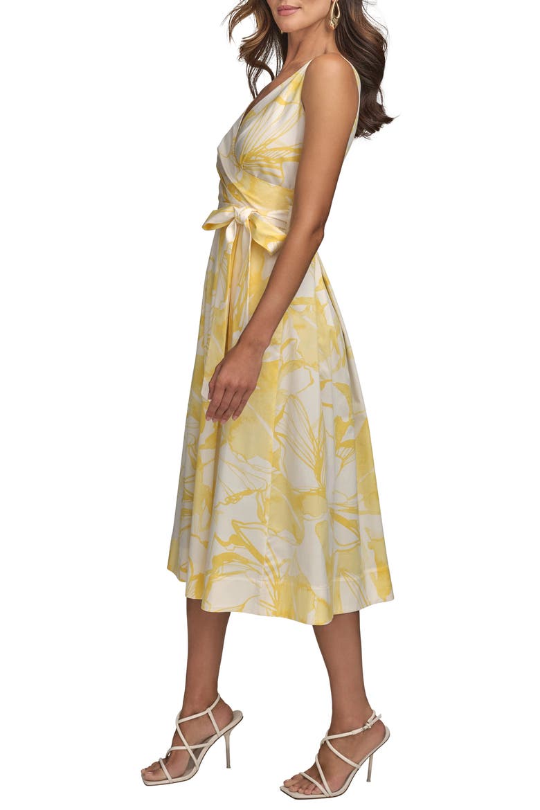 Print Tie Waist Sleeveless Midi Dress, Alternate, color, CREAM/ LIMONCELLO