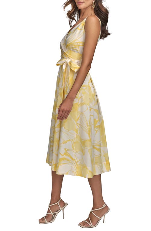 Donna Karan New York Print Tie Waist Sleeveless Midi Dress