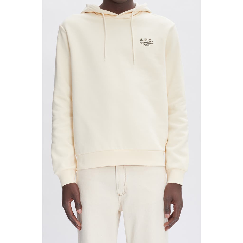 Shop Apc A.p.c. Rue Madame Embroidered Stretch Cotton Hoodie In Alj Ecru/kaki
