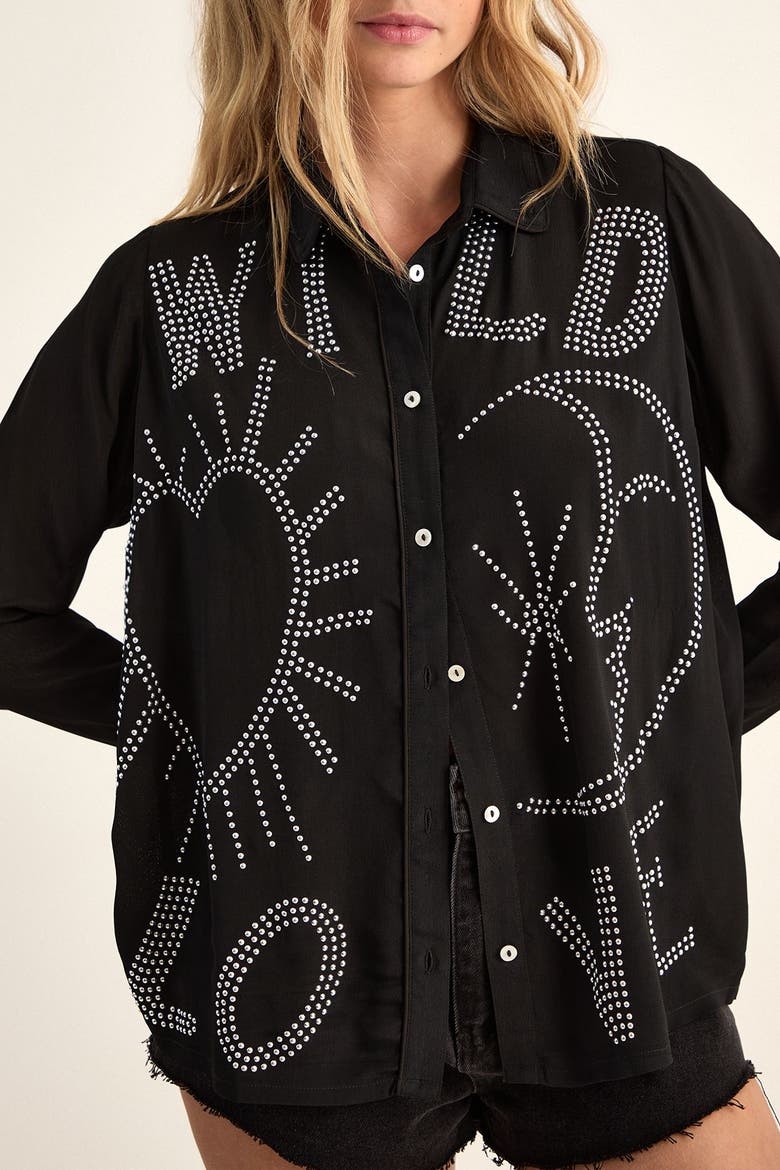 Wild Love Studded Western Shirt, Alternate, color, Black