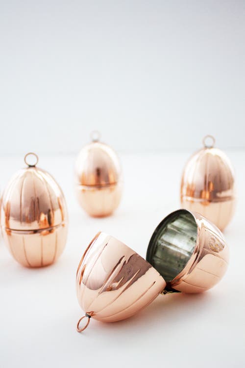 Coppermill Kitchen Vintage Inspired Copper Fluted Egg Ornaments Set/4 In Copper